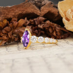 Luxurious Vintage-Style Pavé 2-Prong Marquise-Cut Amethyst Engagement Ring - Additional view