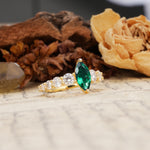 Luxurious Vintage-Style Pavé 2-Prong Marquise-Cut Emerald Engagement Ring - Additional view
