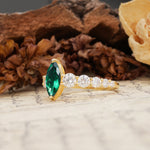 Luxurious Vintage-Style Pavé 2-Prong Marquise-Cut Emerald Engagement Ring - Additional view