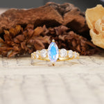 Luxurious Vintage-Style Pavé 2-Prong Marquise-Cut Moonstone Engagement Ring - Additional view