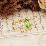 Luxurious Vintage-Style Pavé 2-Prong Marquise-Cut Peridot Engagement Ring - Additional view