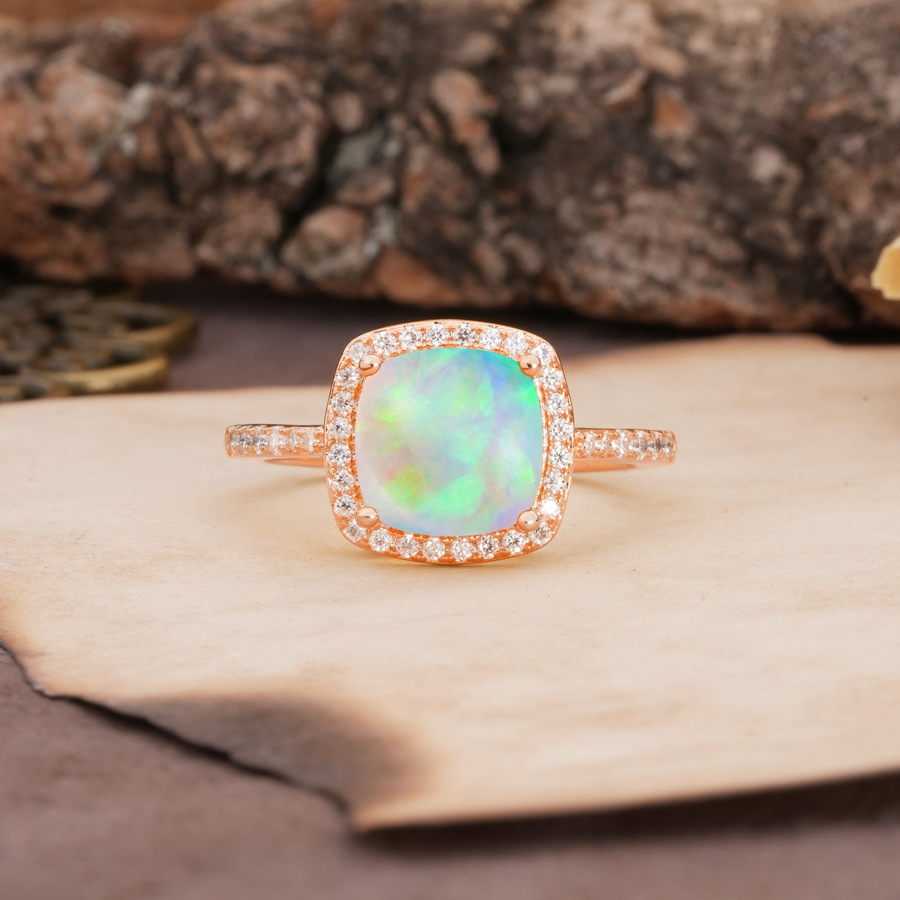 Unique And Luxurious 4-Prong Princess Cut Fire Opal Engagement Ring - Additional view