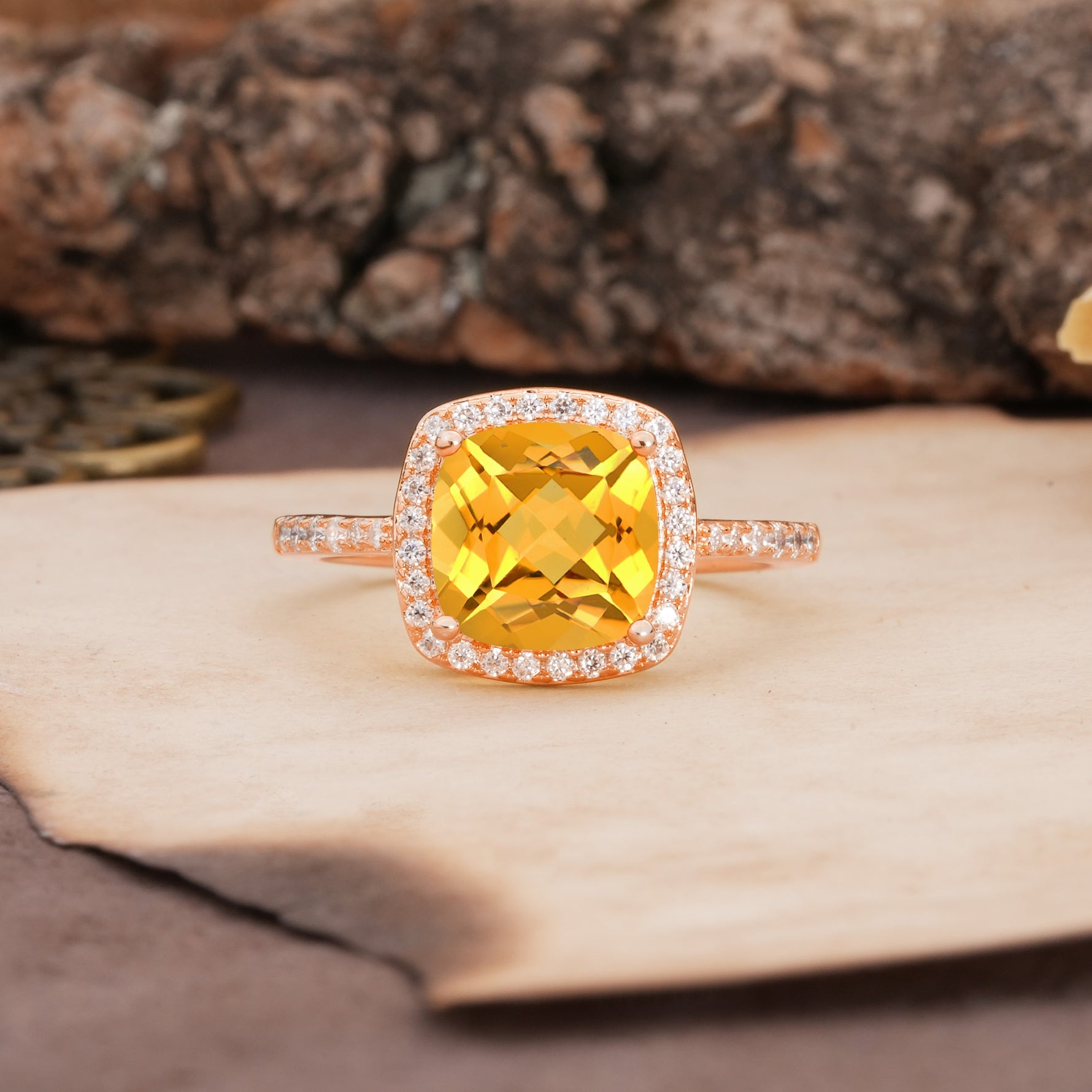 Unique And Luxurious 4-Prong Princess Cut Citrine Engagement Ring - Additional view