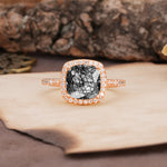 Unique And Luxurious 4-Prong Princess Cut Black Rutilated Quartz Engagement Ring - Additional view