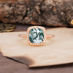 Unique And Luxurious 4-Prong Princess Cut Moss Agate Engagement Ring - Additional view