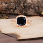 Unique And Luxurious 4-Prong Princess Cut Black Onyx Engagement Ring - Additional view