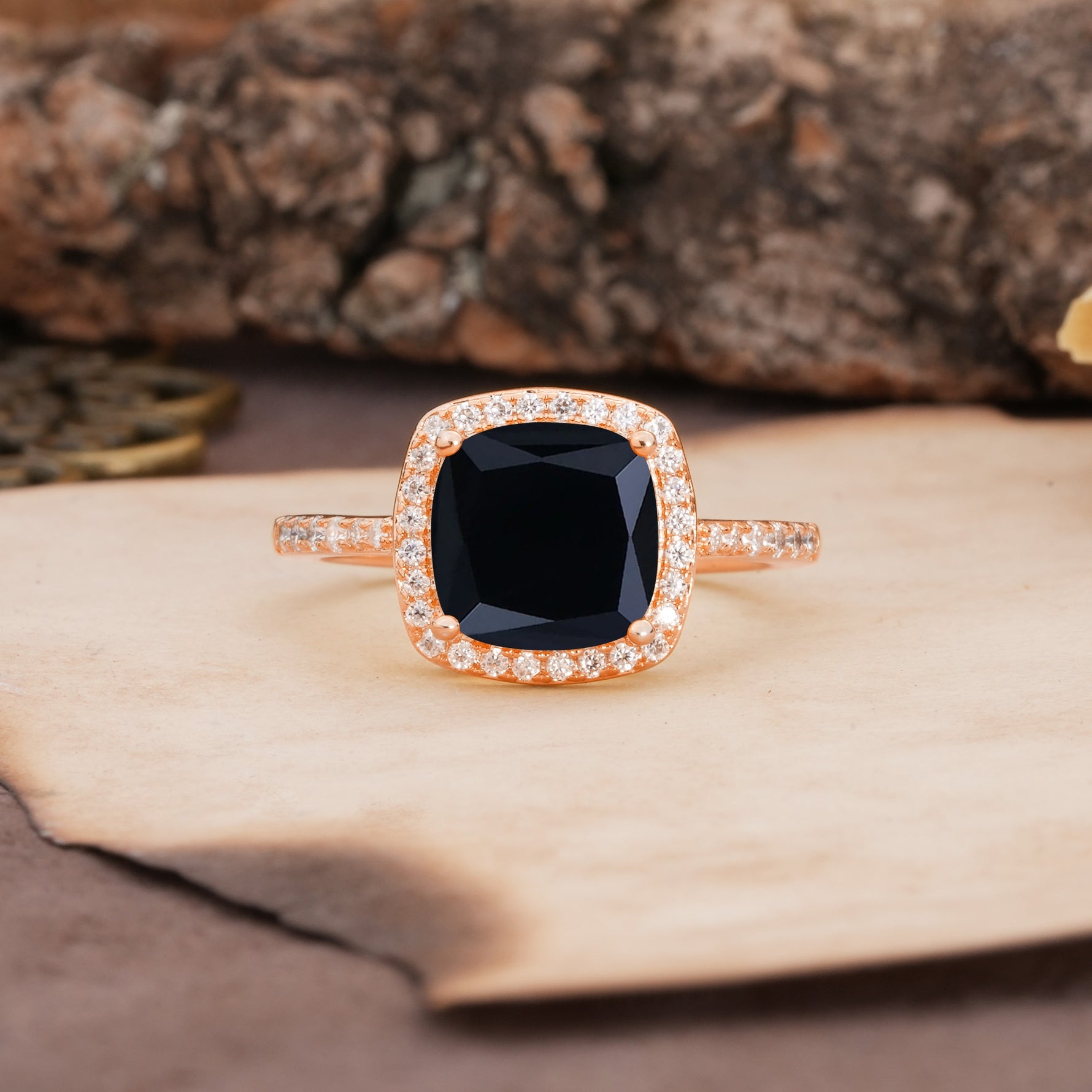 Unique And Luxurious 4-Prong Princess Cut Black Onyx Engagement Ring - Additional view
