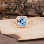 Unique And Luxurious 4-Prong Princess Cut Aquamarine Engagement Ring - Additional view