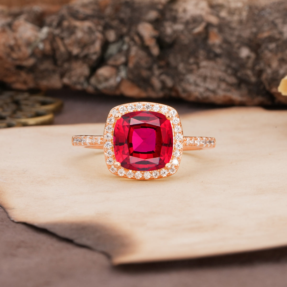 Unique And Luxurious 4-Prong Princess Cut Ruby Engagement Ring - Additional view