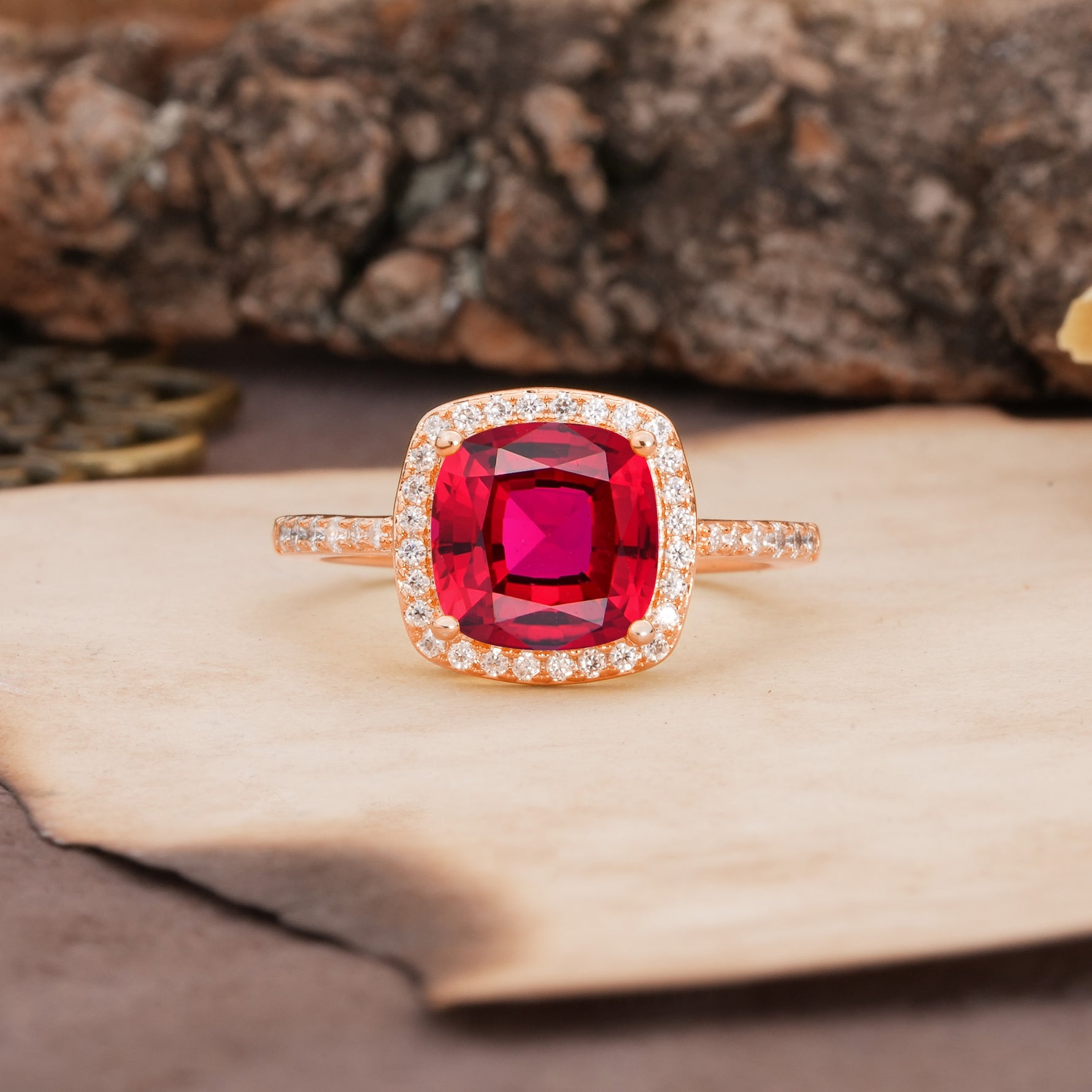 Unique And Luxurious 4-Prong Princess Cut Ruby Engagement Ring - Additional view