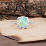 Unique And Luxurious 4-Prong Princess Cut Fire Opal Engagement Ring - Additional view