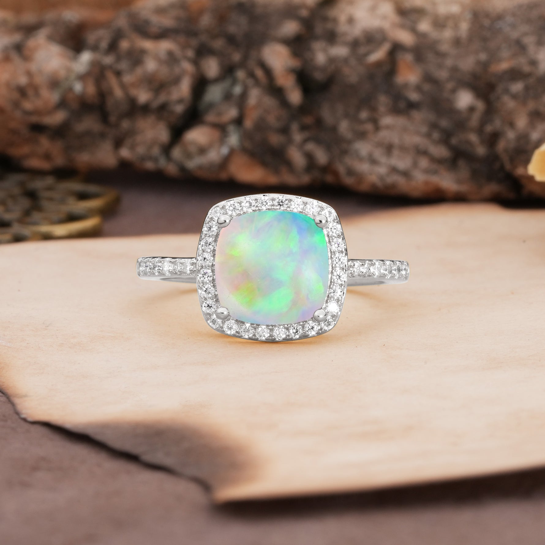 Unique And Luxurious 4-Prong Princess Cut Fire Opal Engagement Ring - Additional view