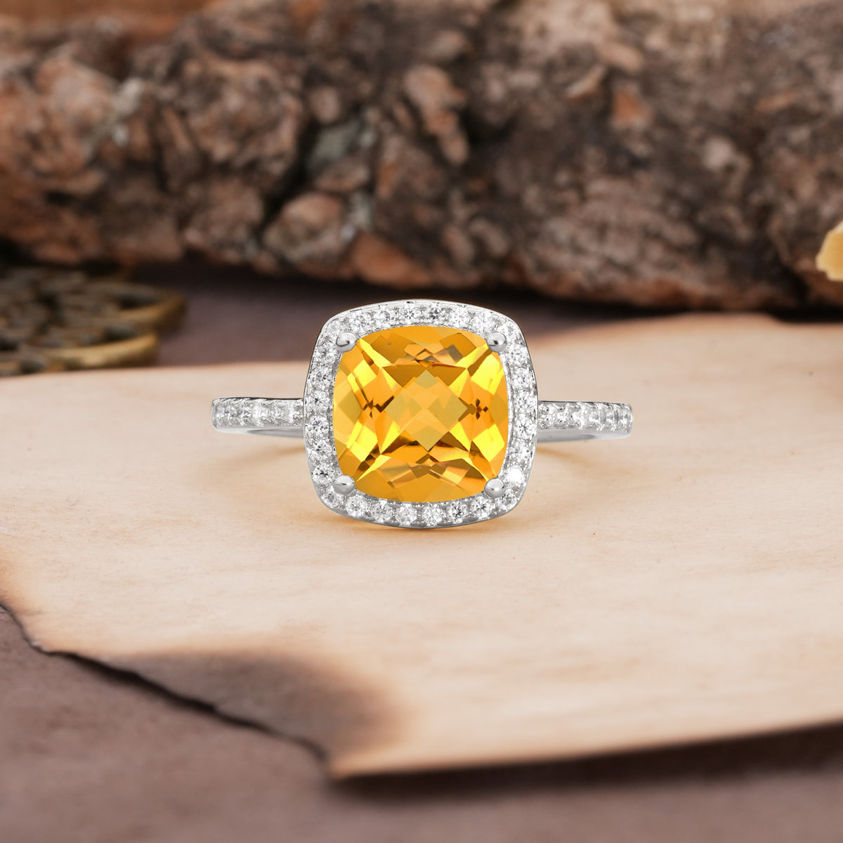 Unique And Luxurious 4-Prong Princess Cut Citrine Engagement Ring - Additional view