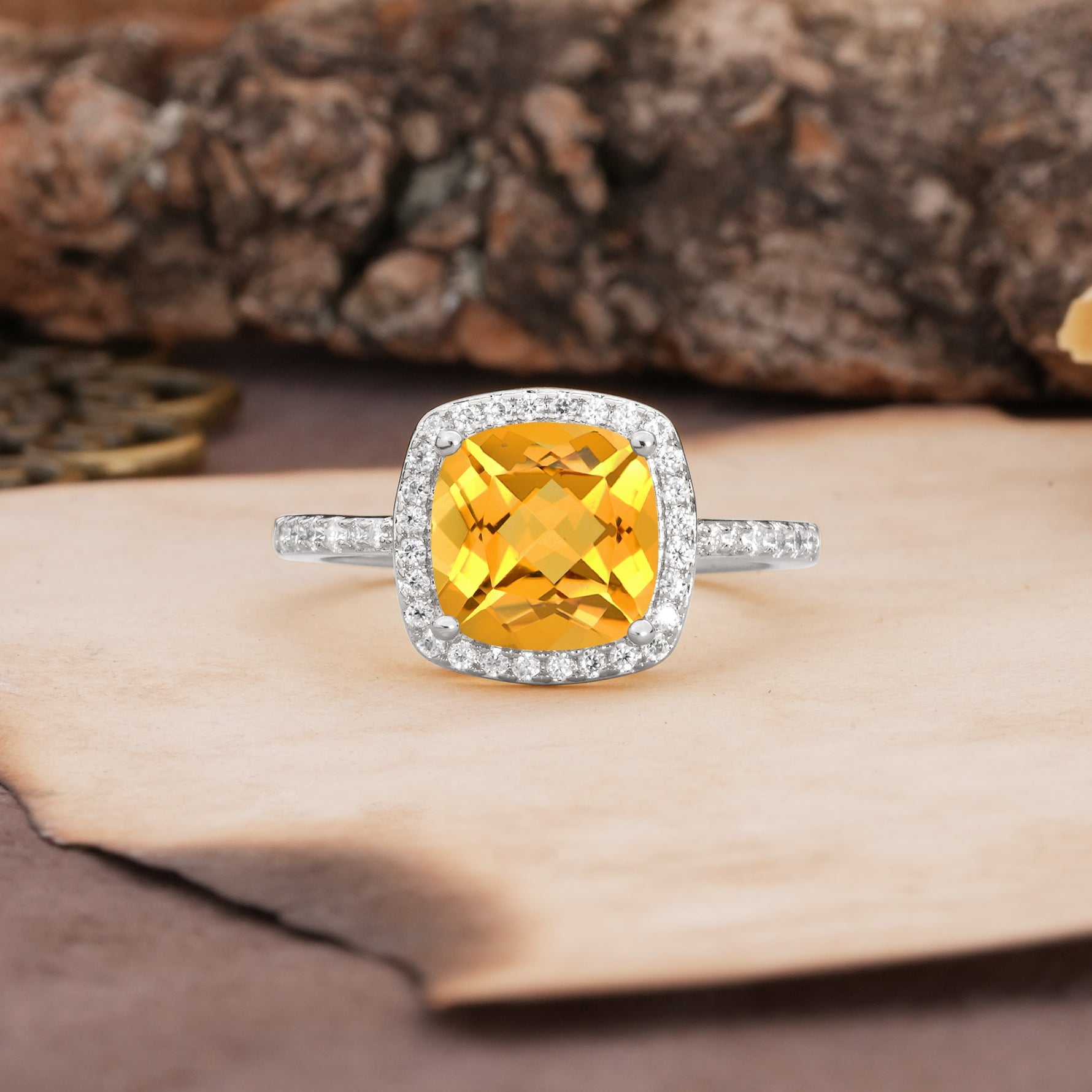 Unique And Luxurious 4-Prong Princess Cut Citrine Engagement Ring - Additional view