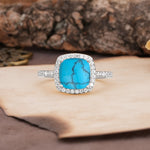 Unique And Luxurious 4-Prong Princess Cut Turquoise Engagement Ring - Additional view
