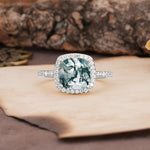 Unique And Luxurious 4-Prong Princess Cut Moss Agate Engagement Ring - Additional view