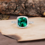Unique And Luxurious 4-Prong Princess Cut Emerald Engagement Ring - Additional view