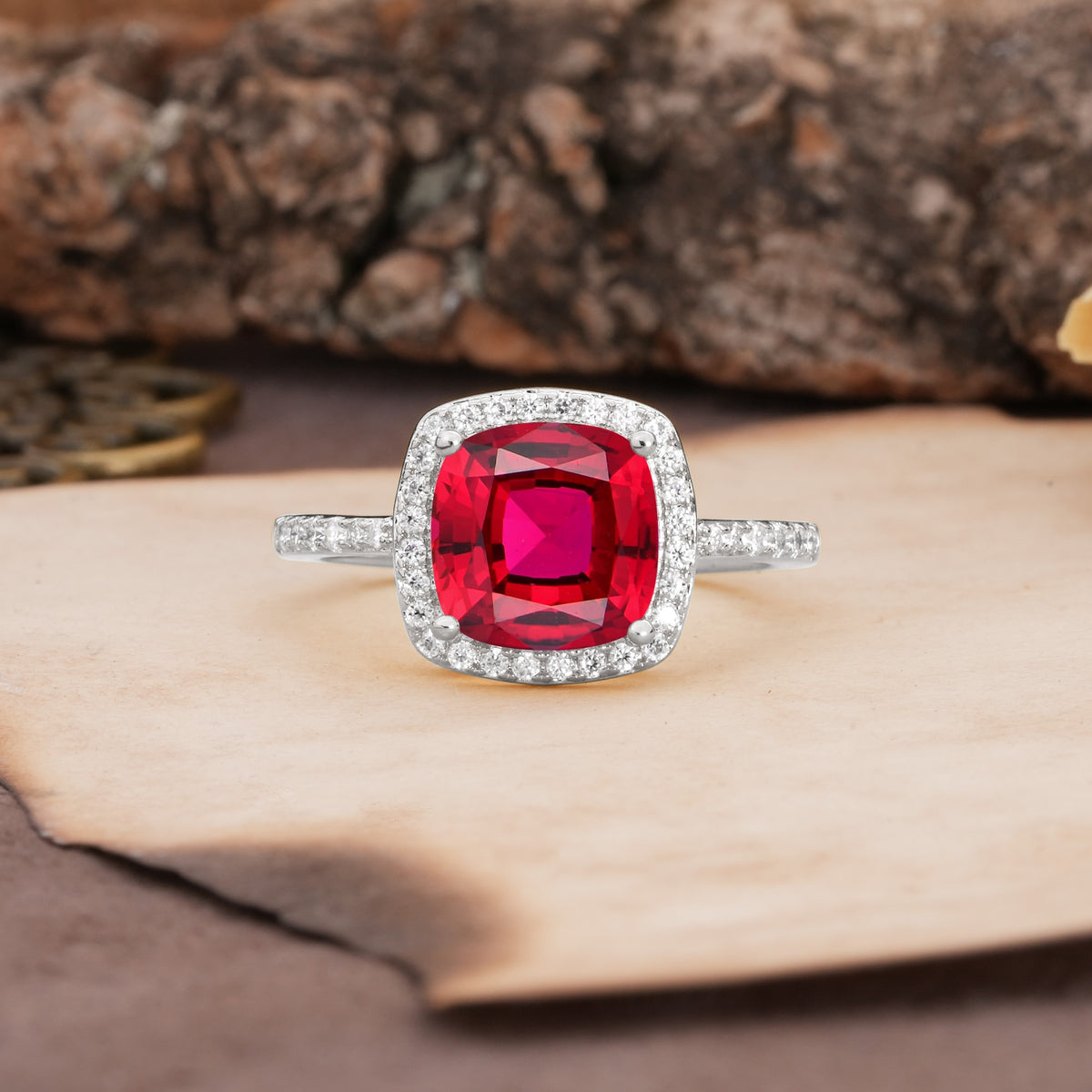 Unique And Luxurious 4-Prong Princess Cut Ruby Engagement Ring - Additional view