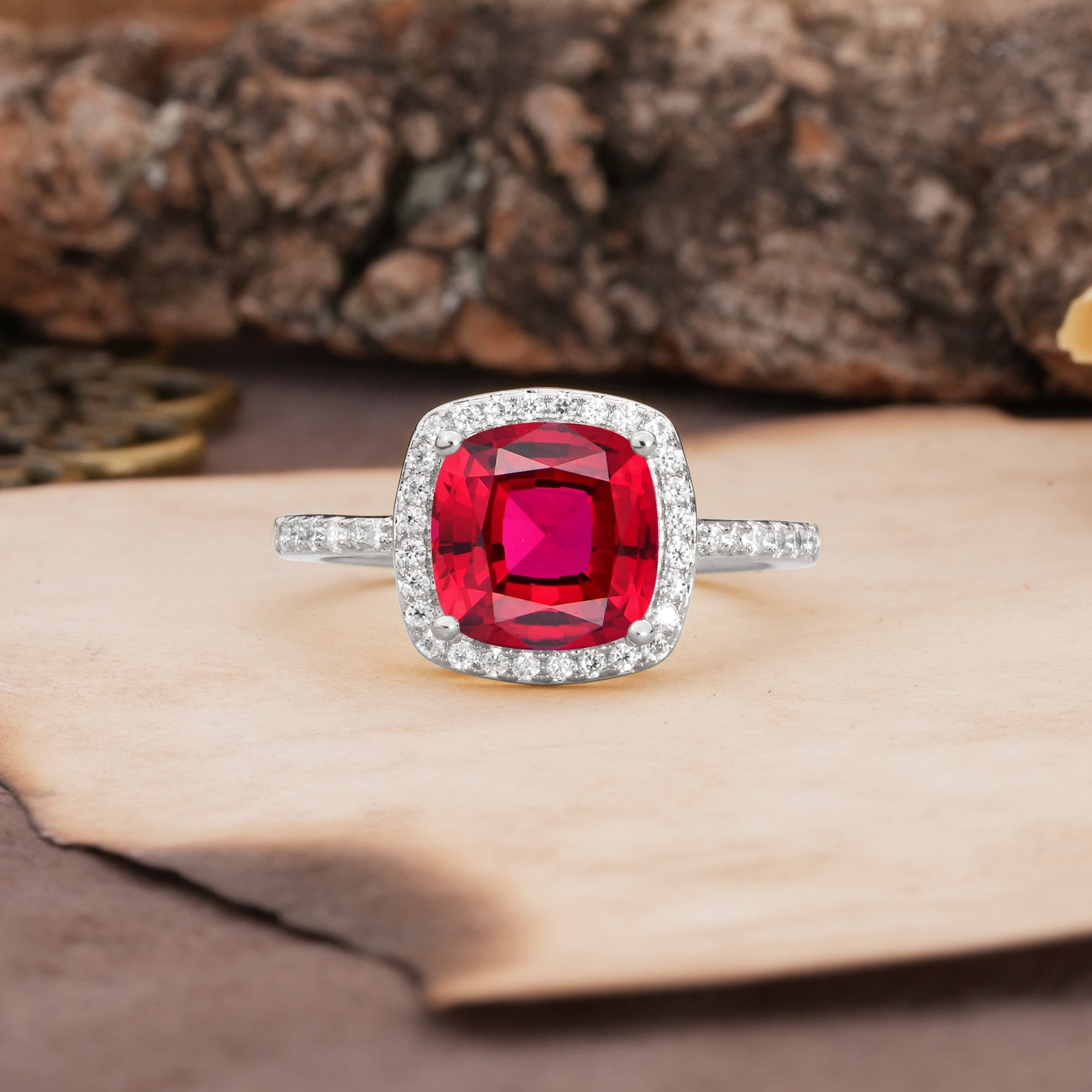 Unique And Luxurious 4-Prong Princess Cut Ruby Engagement Ring - Additional view