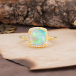 Unique And Luxurious 4-Prong Princess Cut Fire Opal Engagement Ring - Additional view