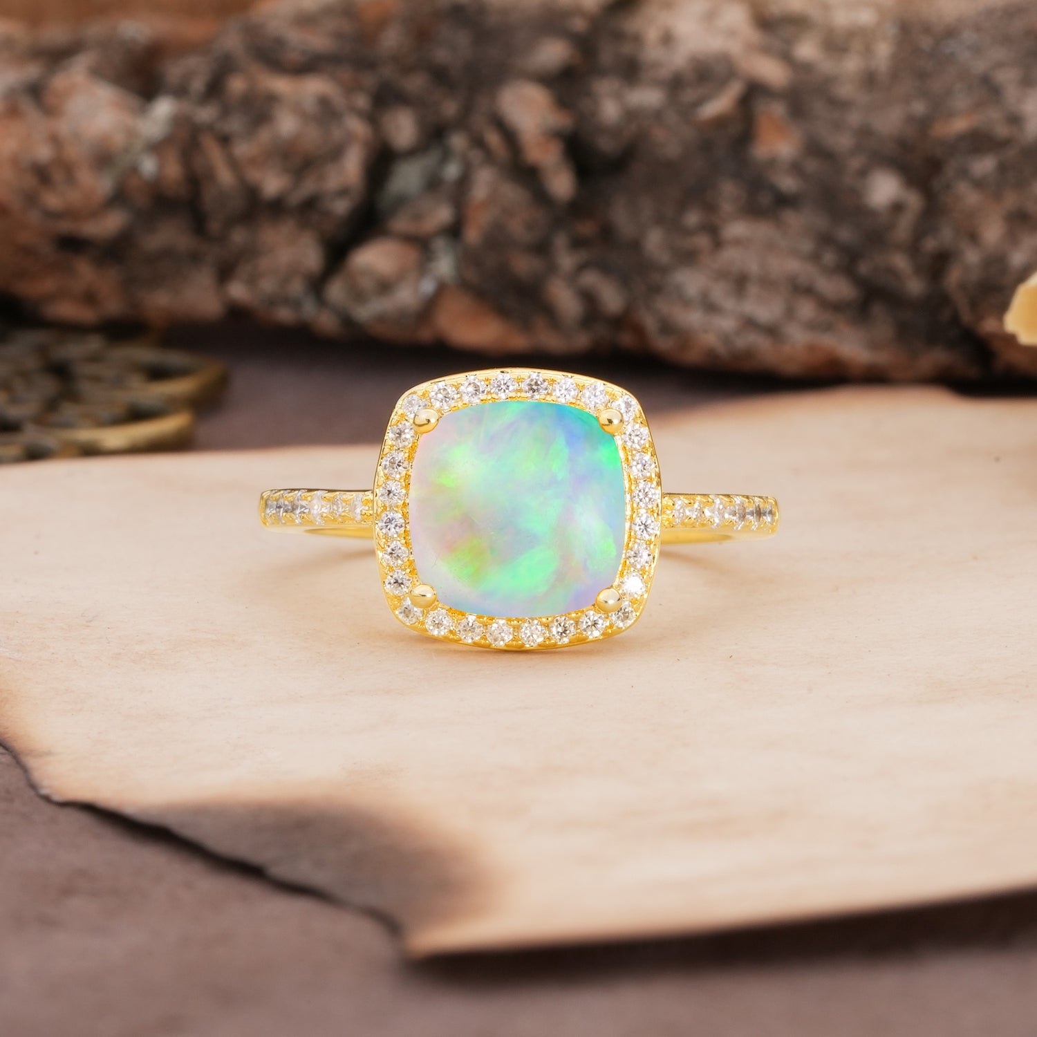 Unique And Luxurious 4-Prong Princess Cut Fire Opal Engagement Ring - Additional view