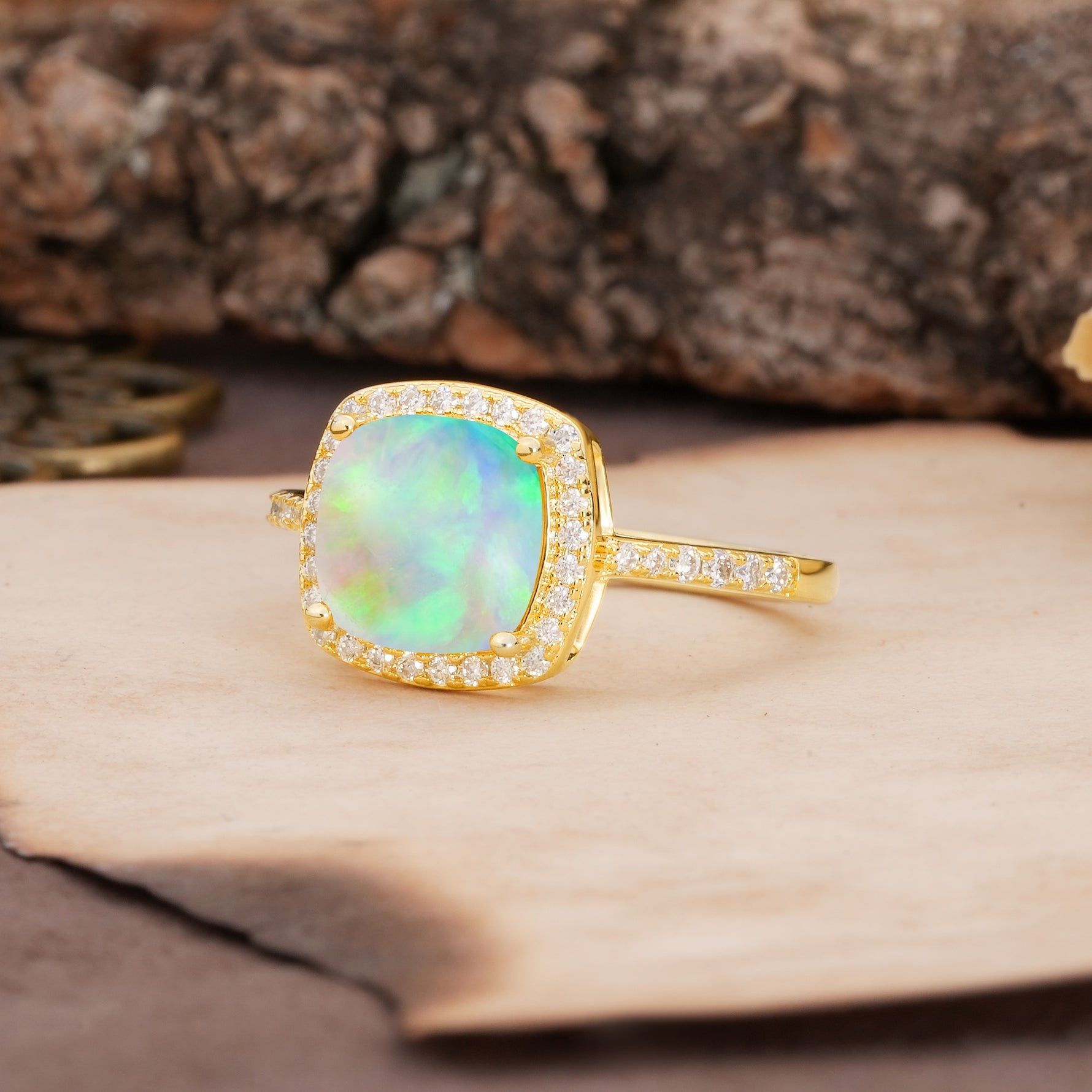 Unique And Luxurious 4-Prong Princess Cut Fire Opal Engagement Ring - Additional view
