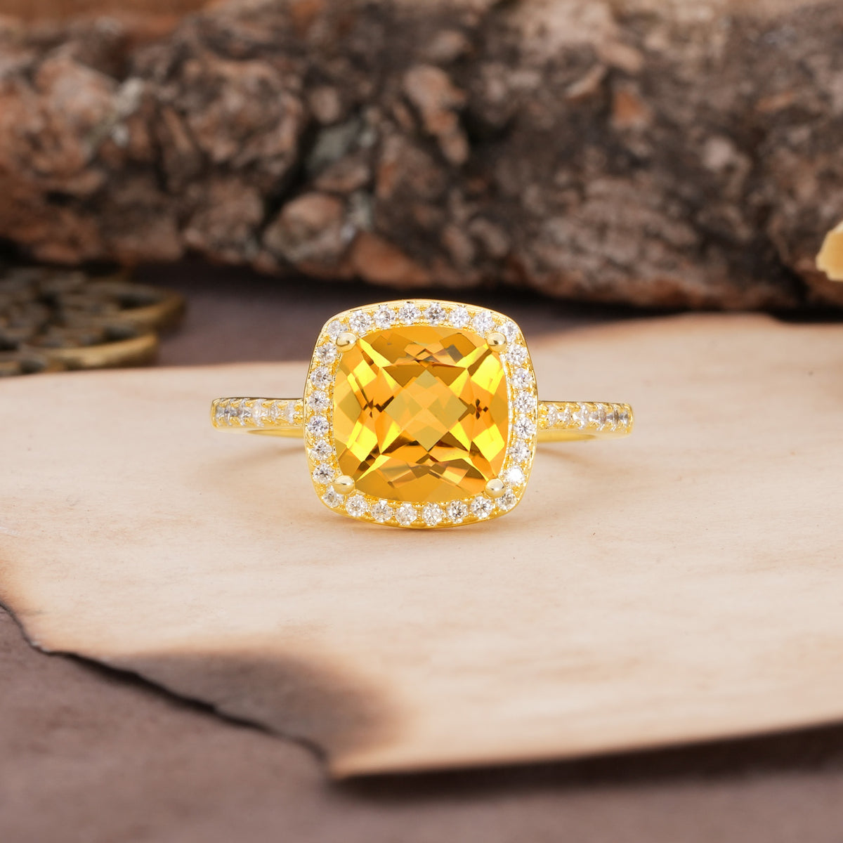 Unique And Luxurious 4-Prong Princess Cut Citrine Engagement Ring - Additional view