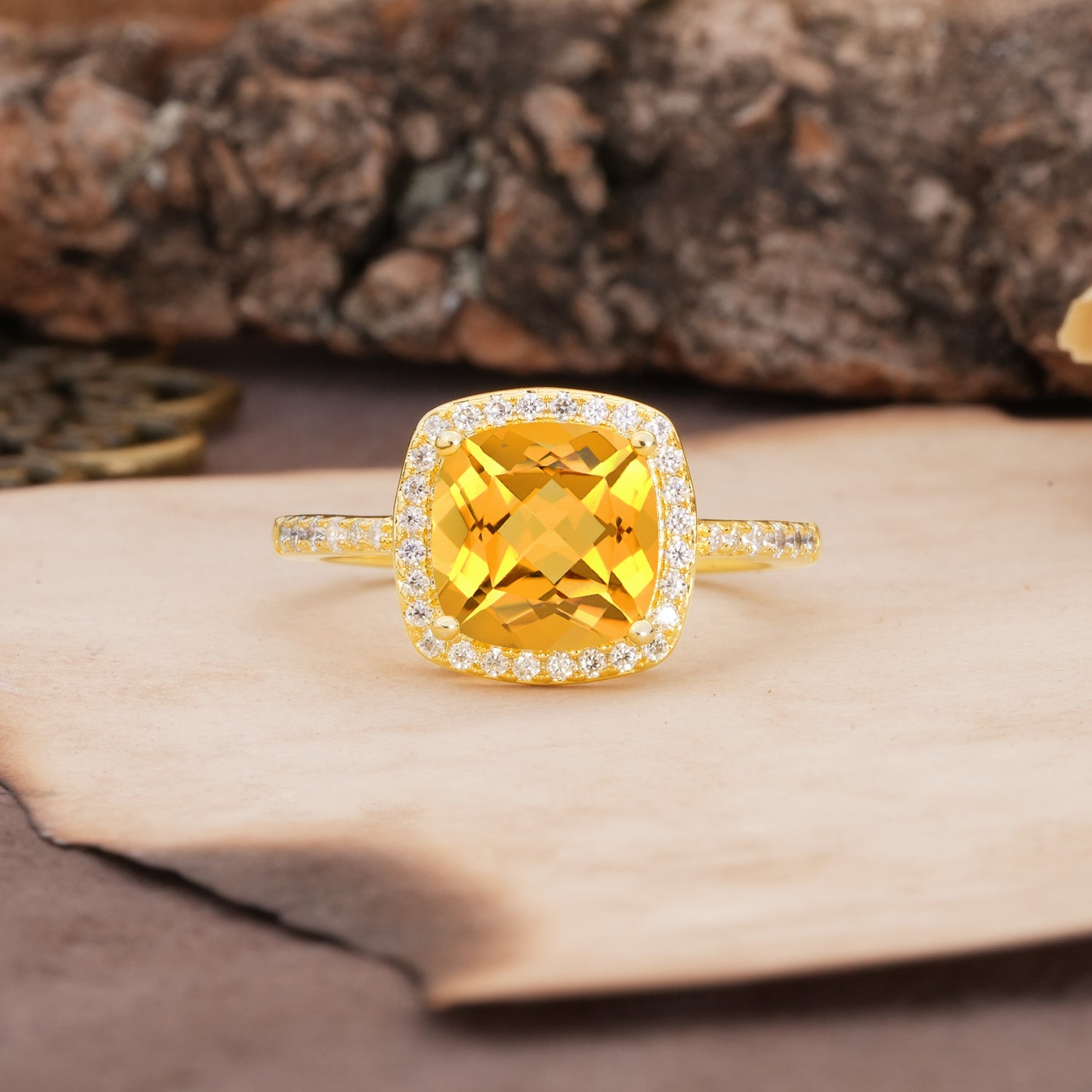Unique And Luxurious 4-Prong Princess Cut Citrine Engagement Ring - Additional view