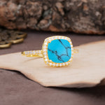 Unique And Luxurious 4-Prong Princess Cut Turquoise Engagement Ring - Additional view