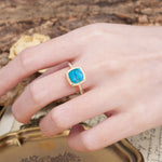 Unique And Luxurious 4-Prong Princess Cut Turquoise Engagement Ring - Additional view