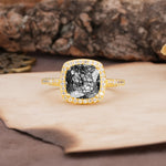Unique And Luxurious 4-Prong Princess Cut Black Rutilated Quartz Engagement Ring - Additional view