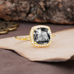 Unique And Luxurious 4-Prong Princess Cut Black Rutilated Quartz Engagement Ring - Additional view