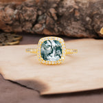 Unique And Luxurious 4-Prong Princess Cut Moss Agate Engagement Ring - Additional view
