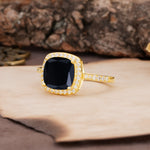 Unique And Luxurious 4-Prong Princess Cut Black Onyx Engagement Ring - Additional view