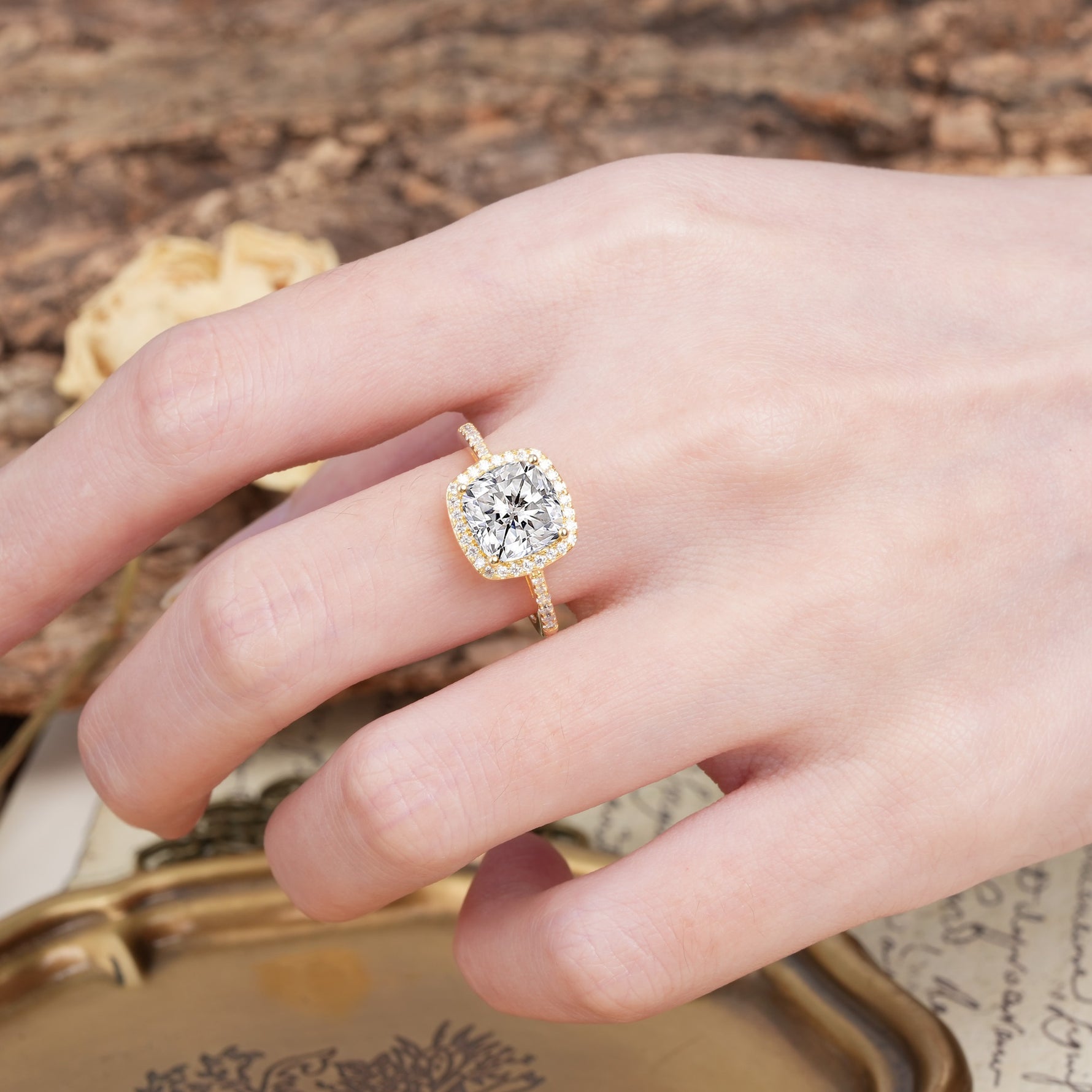 Unique And Luxurious 4-Prong Princess Cut Lab Diamond Engagement Ring - Additional view