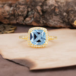 Unique And Luxurious 4-Prong Princess Cut Aquamarine Engagement Ring - Additional view