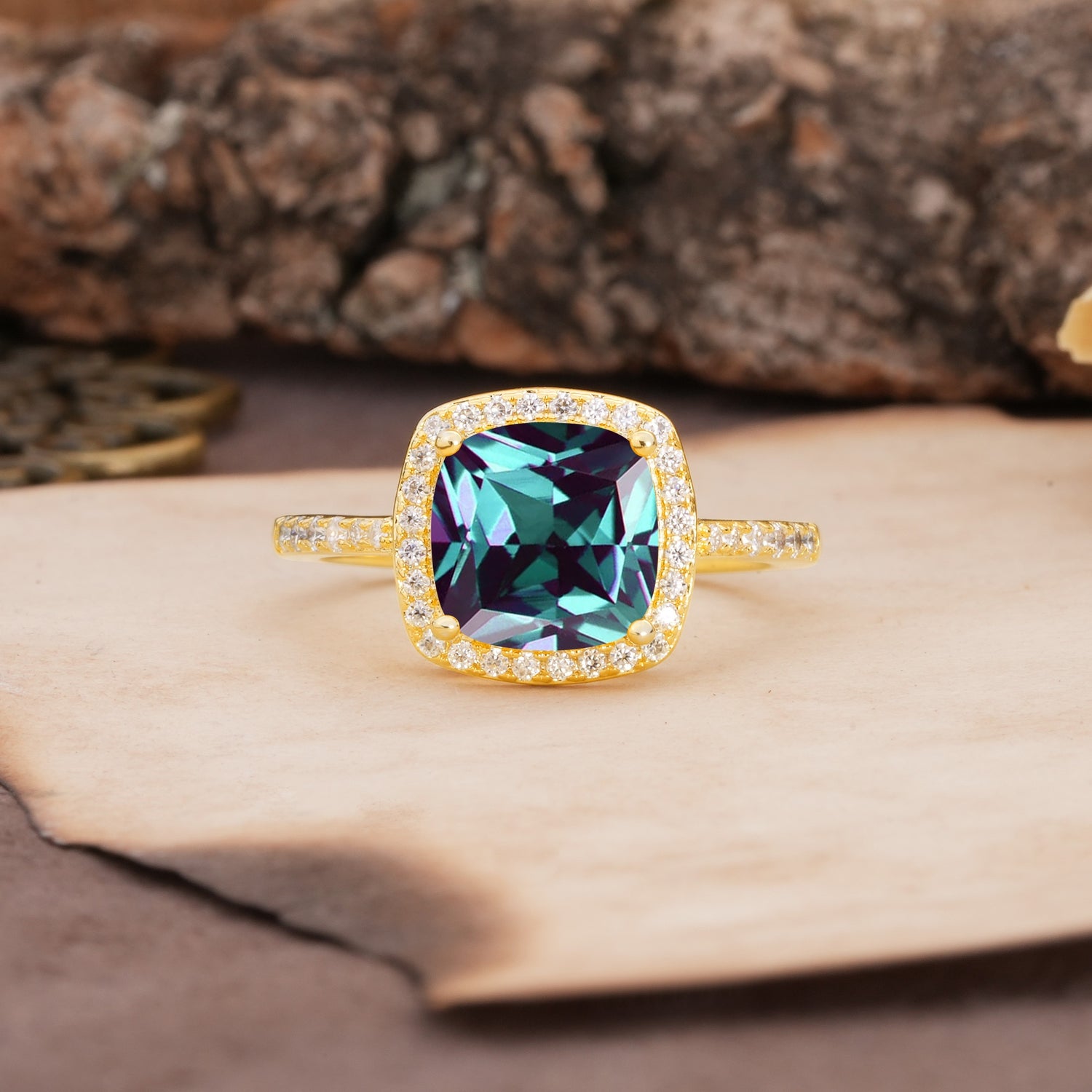 Unique And Luxurious 4-Prong Princess Cut Alexandrite Engagement Ring - Additional view
