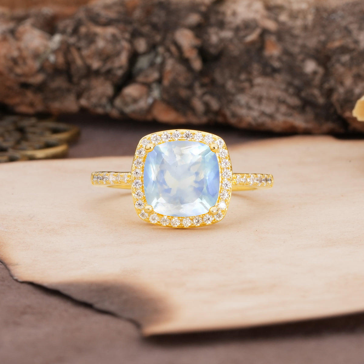 Unique And Luxurious 4-Prong Princess Cut Moonstone Engagement Ring - Additional view