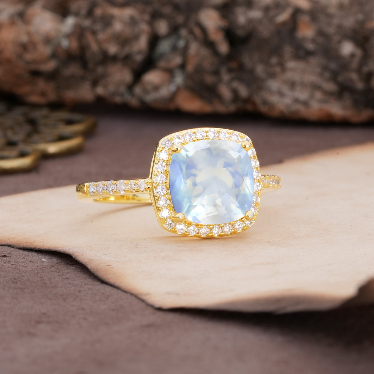 Unique And Luxurious 4-Prong Princess Cut Moonstone Engagement Ring - Additional view