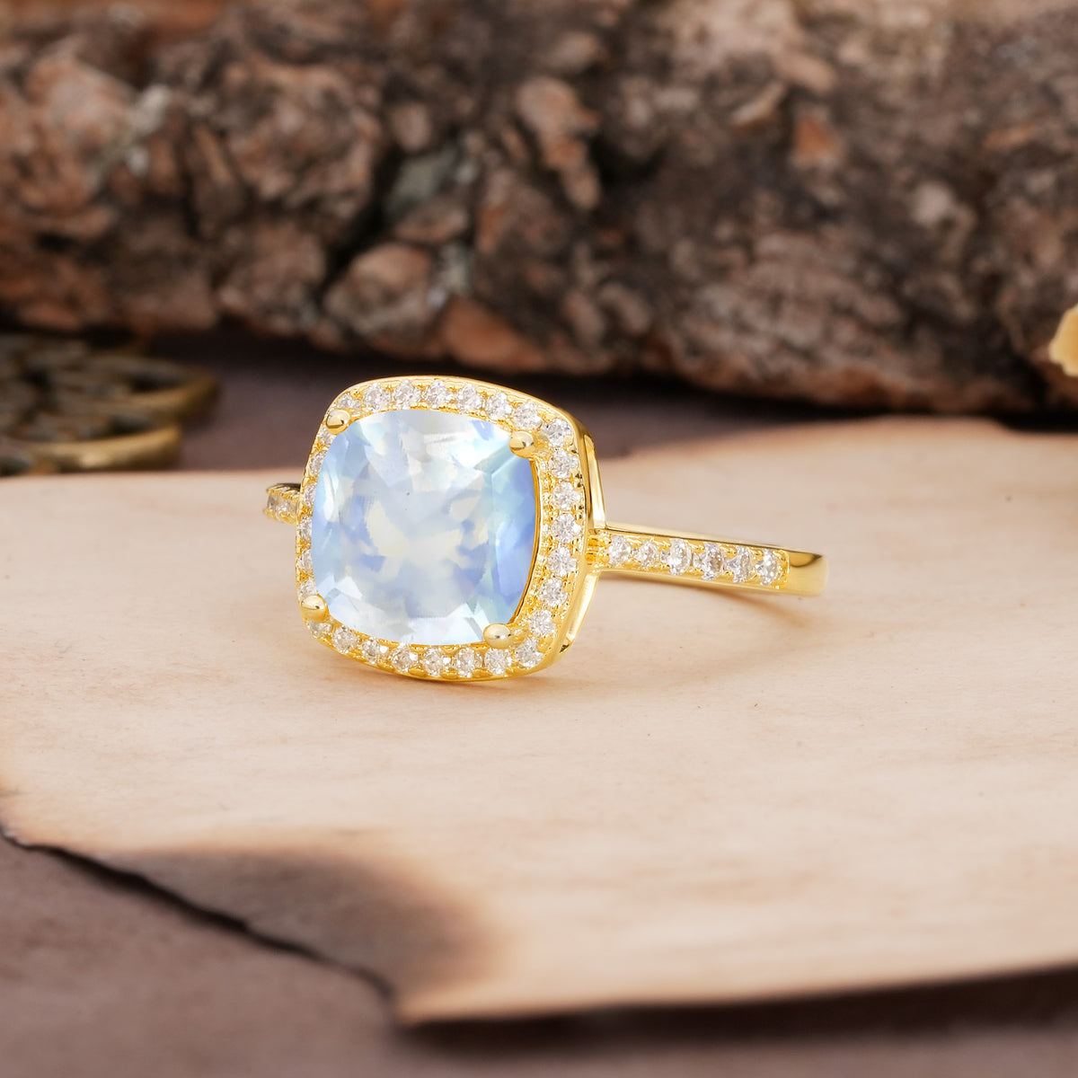 Unique And Luxurious 4-Prong Princess Cut Moonstone Engagement Ring - Additional view
