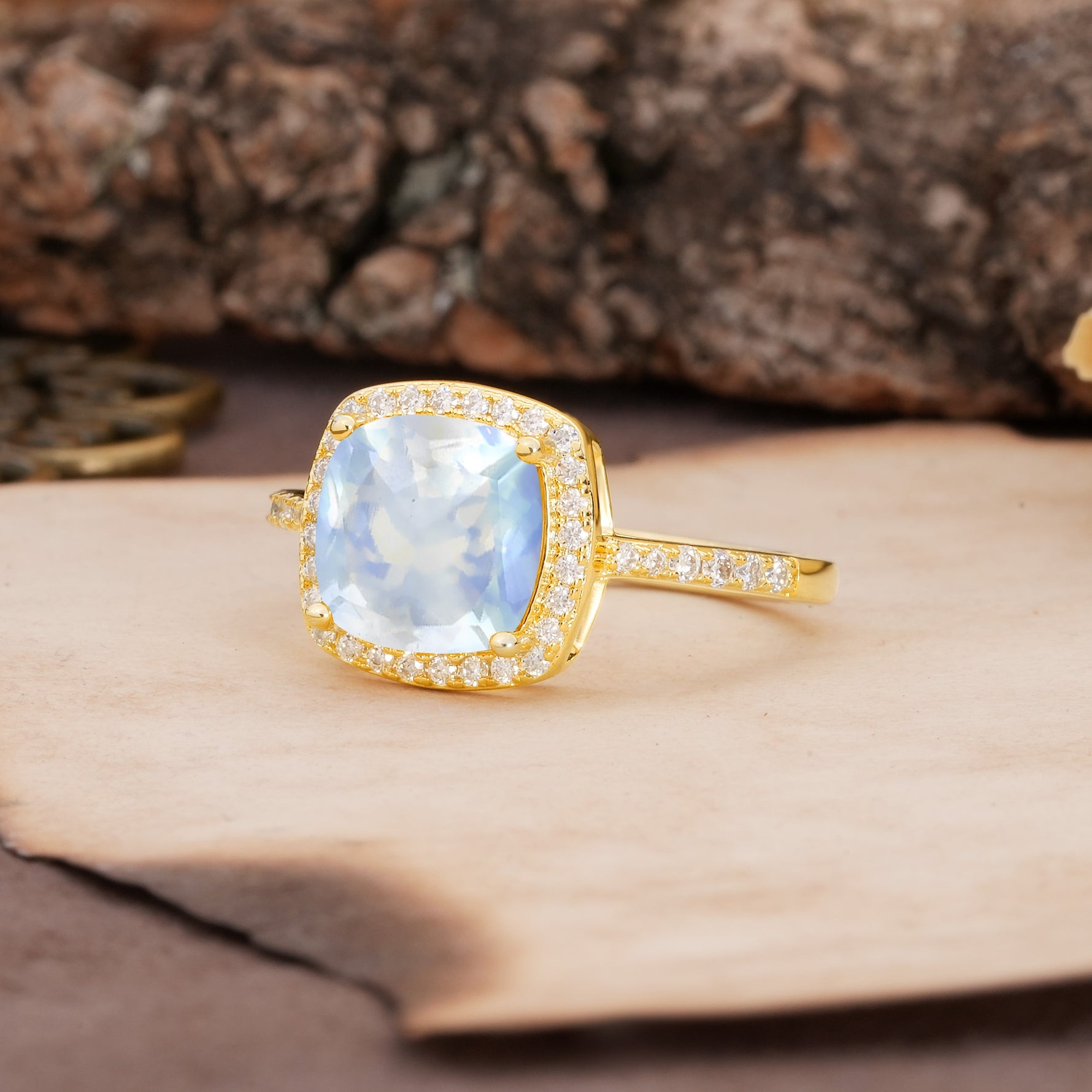 Unique And Luxurious 4-Prong Princess Cut Moonstone Engagement Ring - Additional view