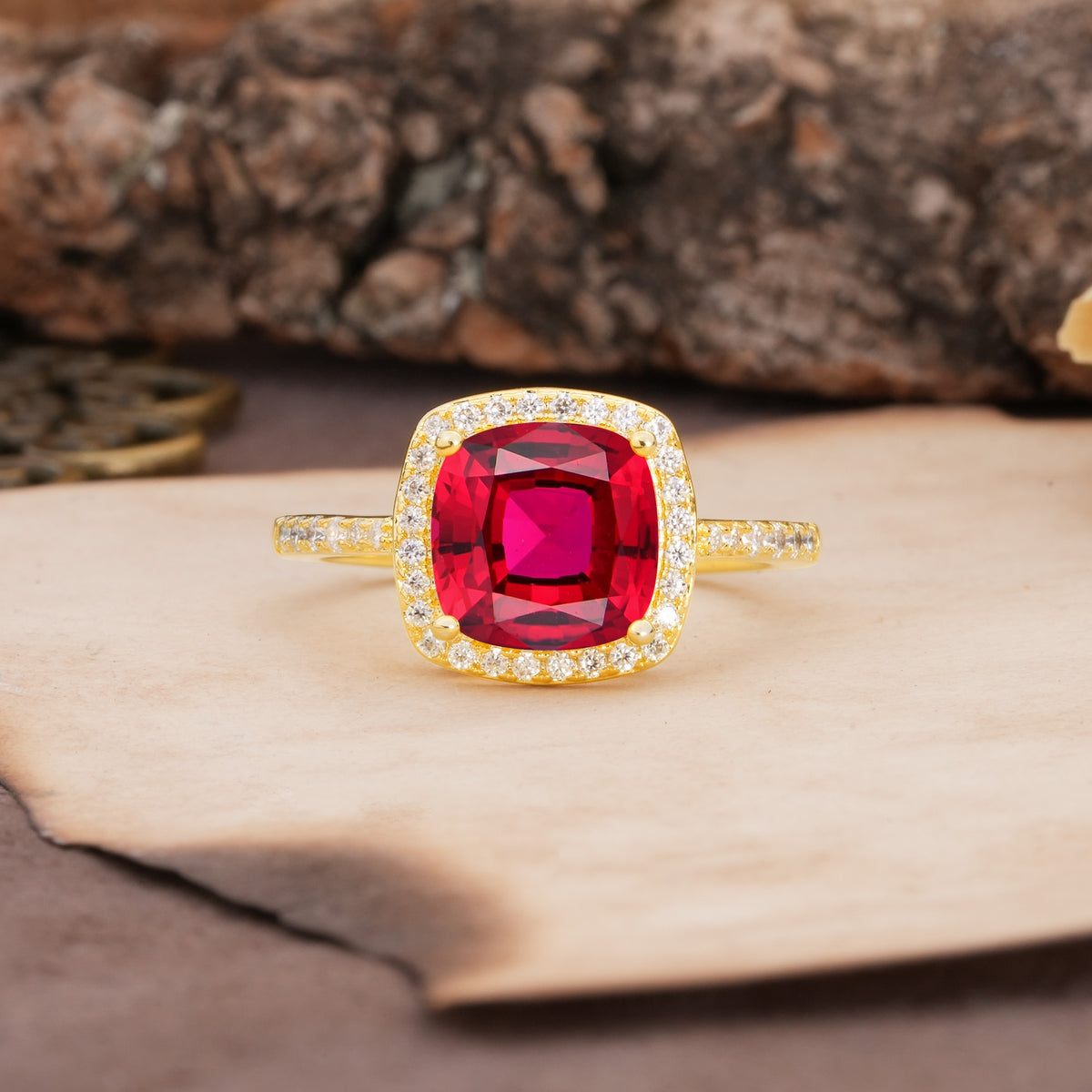 Unique And Luxurious 4-Prong Princess Cut Ruby Engagement Ring - Additional view