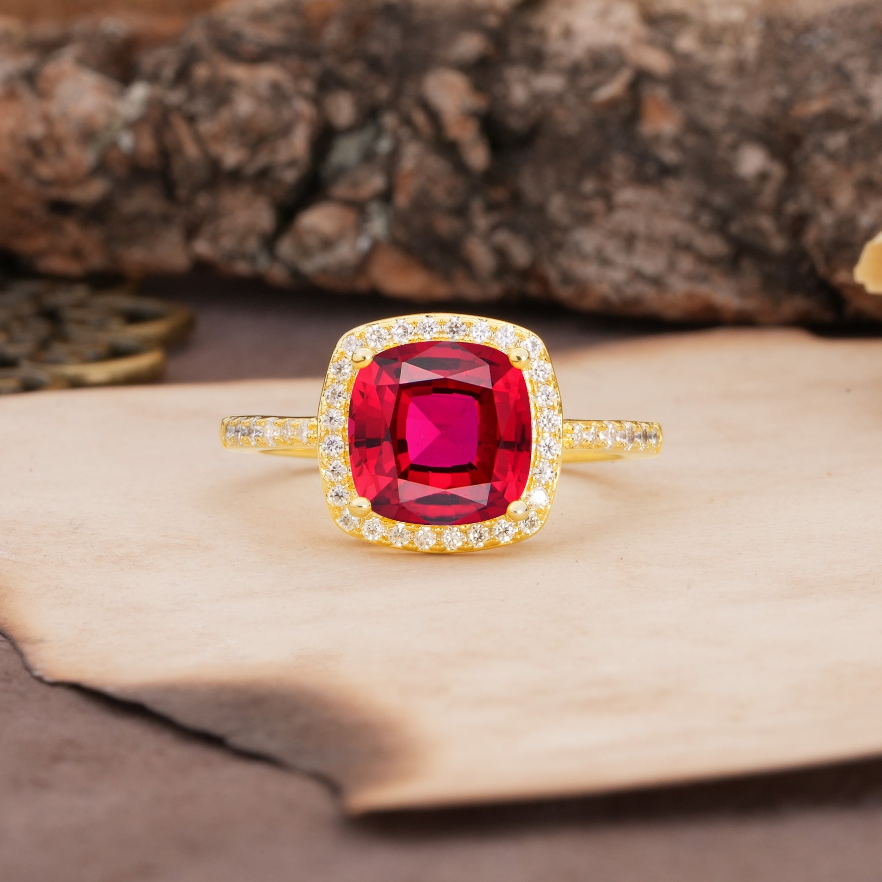 Unique And Luxurious 4-Prong Princess Cut Ruby Engagement Ring - Additional view