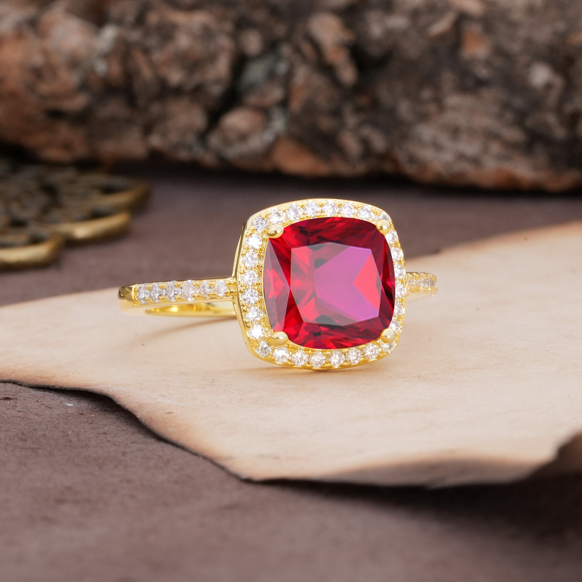 Unique And Luxurious 4-Prong Princess Cut Ruby Engagement Ring - Additional view