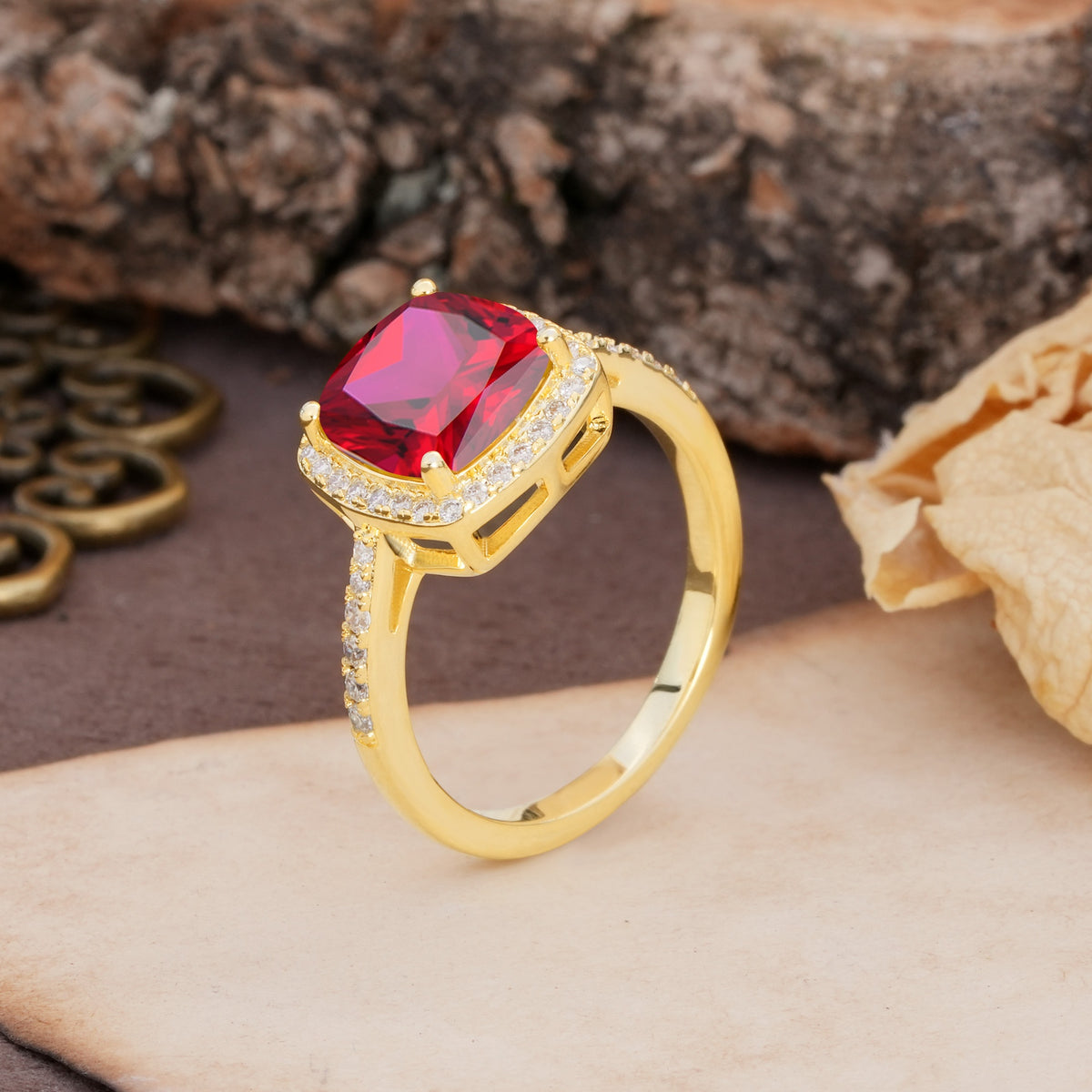 Unique And Luxurious 4-Prong Princess Cut Ruby Engagement Ring - Additional view