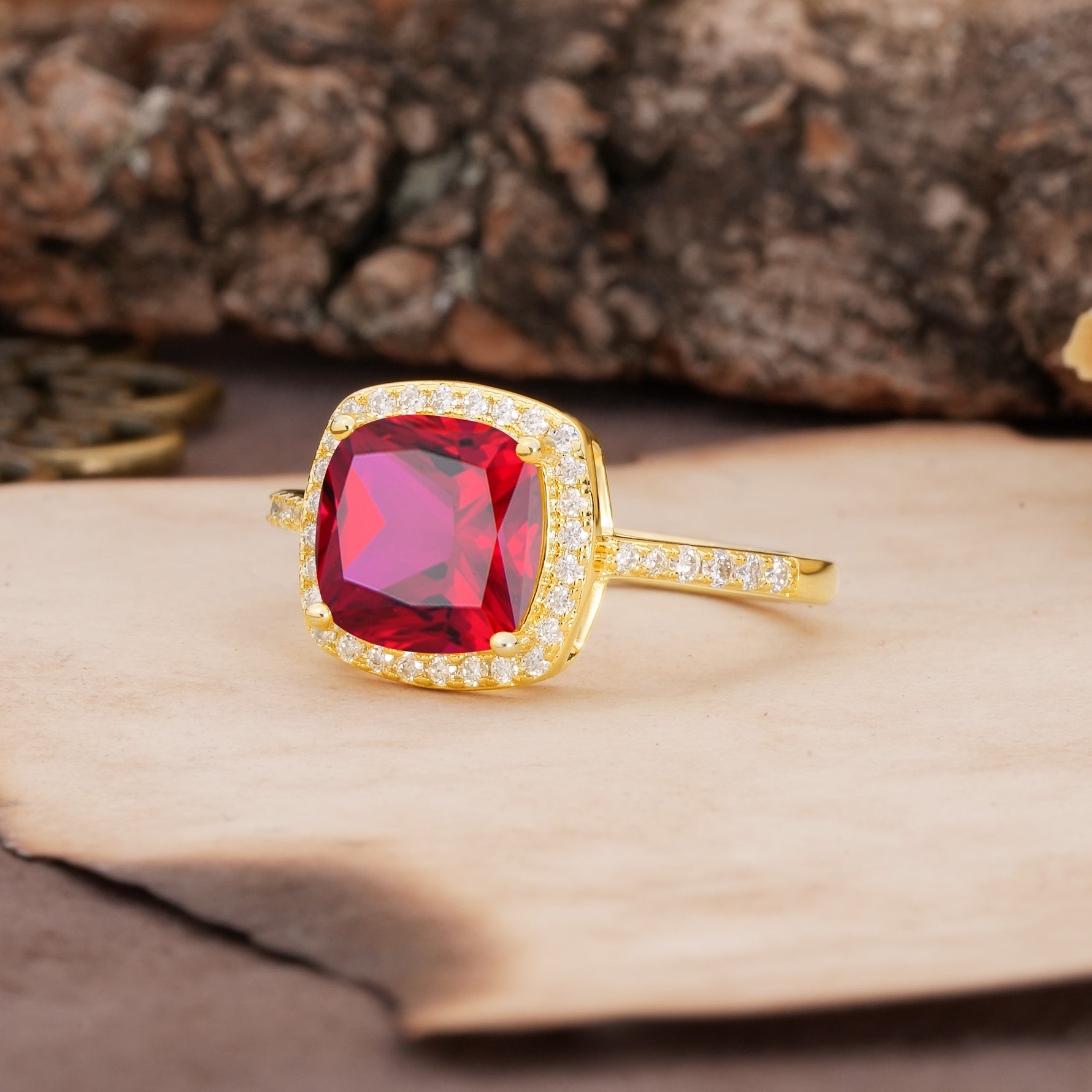 Unique And Luxurious 4-Prong Princess Cut Ruby Engagement Ring - Additional view