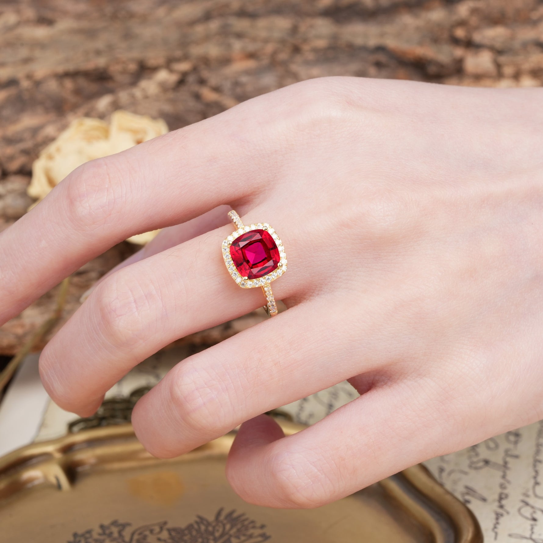 Unique And Luxurious 4-Prong Princess Cut Ruby Engagement Ring - Additional view