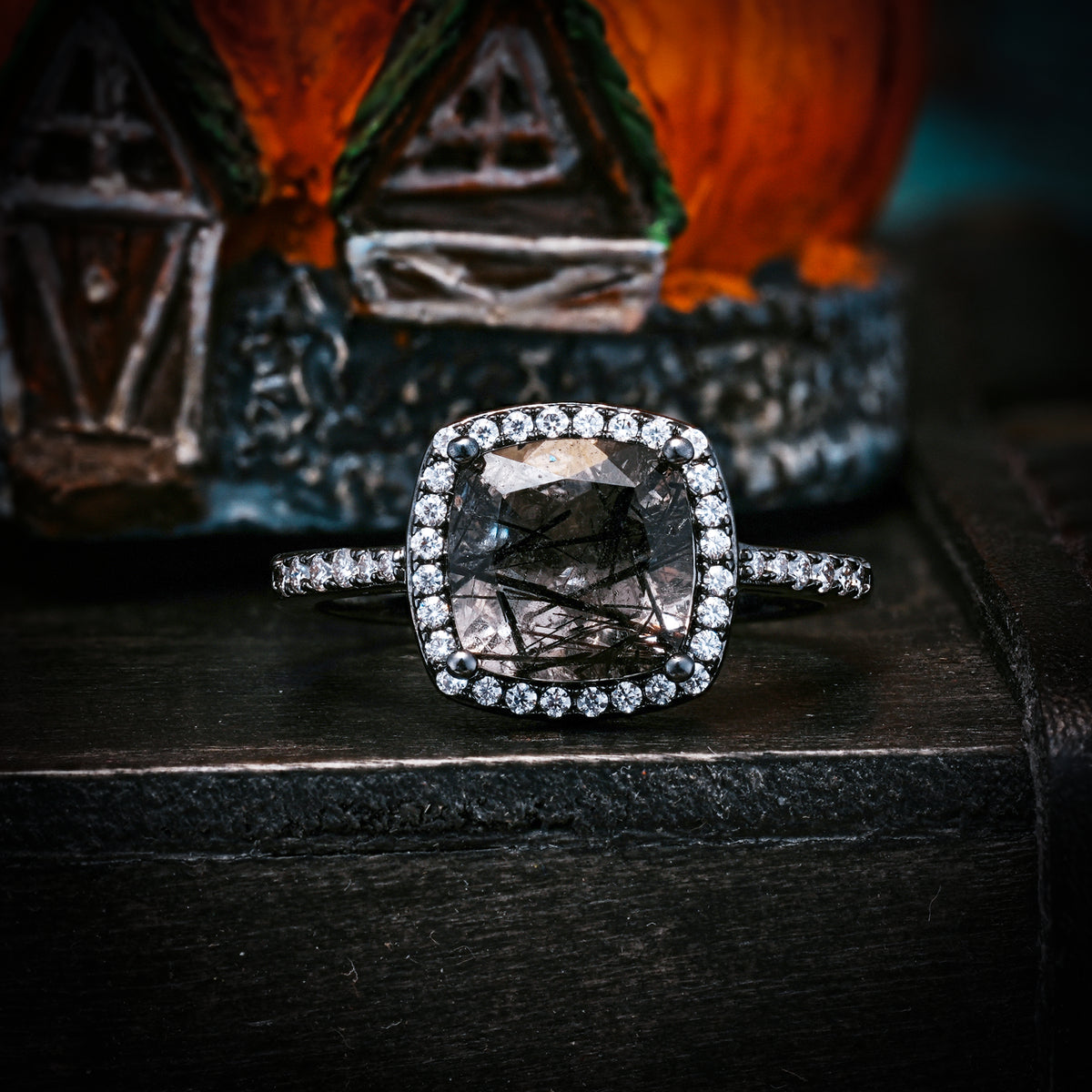 Halloween Mystery Series — Dark Gothic 4-Prong Round Cut Engagement Ring