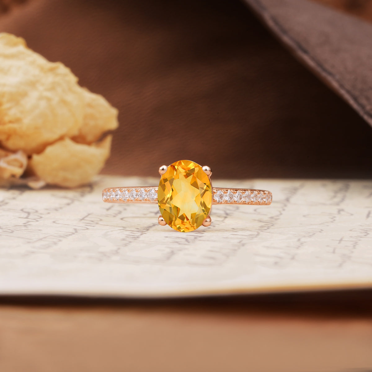 Classic Simple 4-Prong Oval Cut Citrine Engagement Ring - Additional view