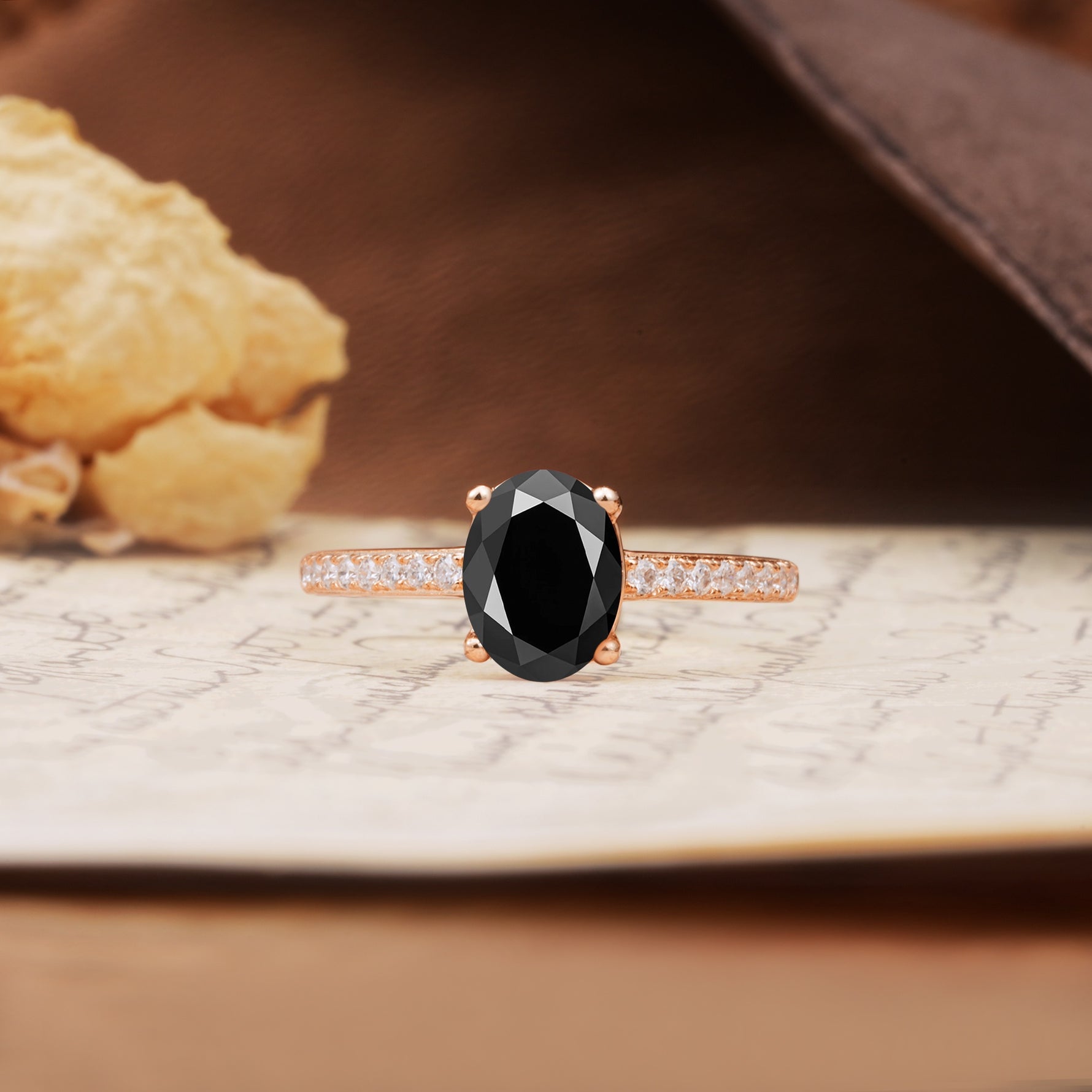 Classic Simple 4-Prong Oval Cut Black Onyx Engagement Ring - Additional view